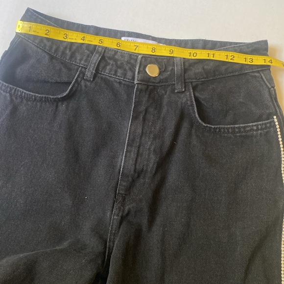 ZARA Side Rhinestone Embellished Black Jeans Frayed Hem Size 8 US - Picture 16 of 16